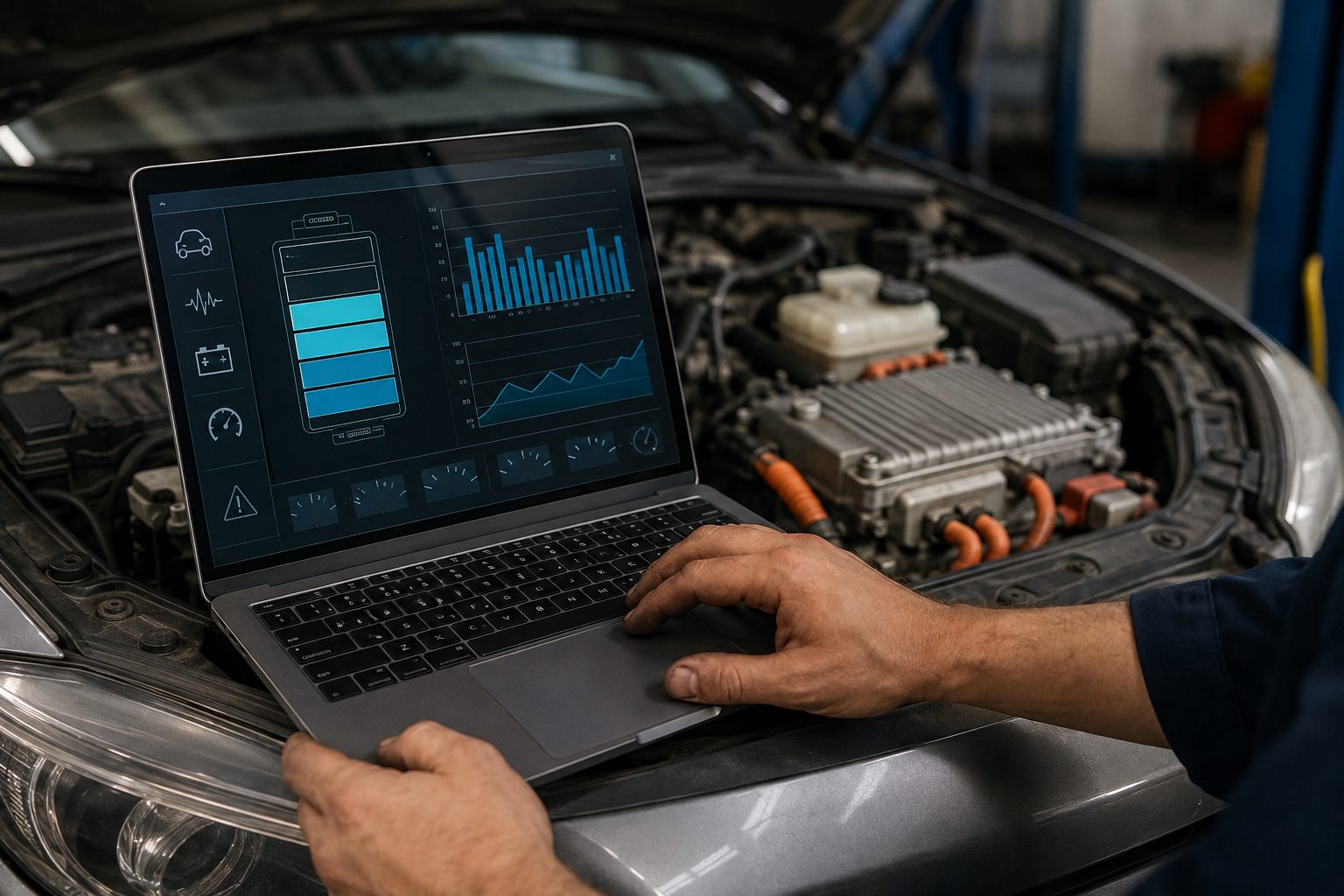 Diagnostic de l'état de la batterie hybride sur un ordinateur portable en atelier