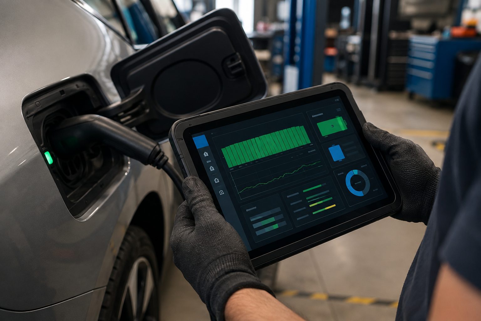 Diagnostic de l'état de santé de la batterie sur une voiture électrique en atelier