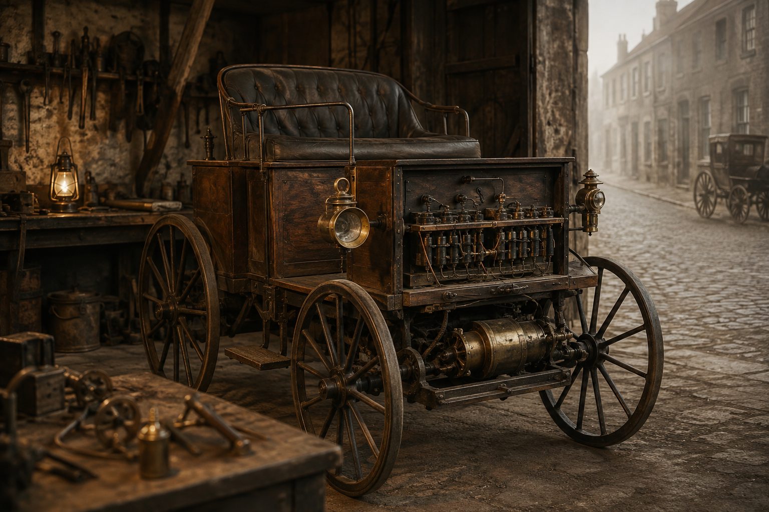 Reconstitution d'un moteur électrique et d'un chariot du début du 19e siècle